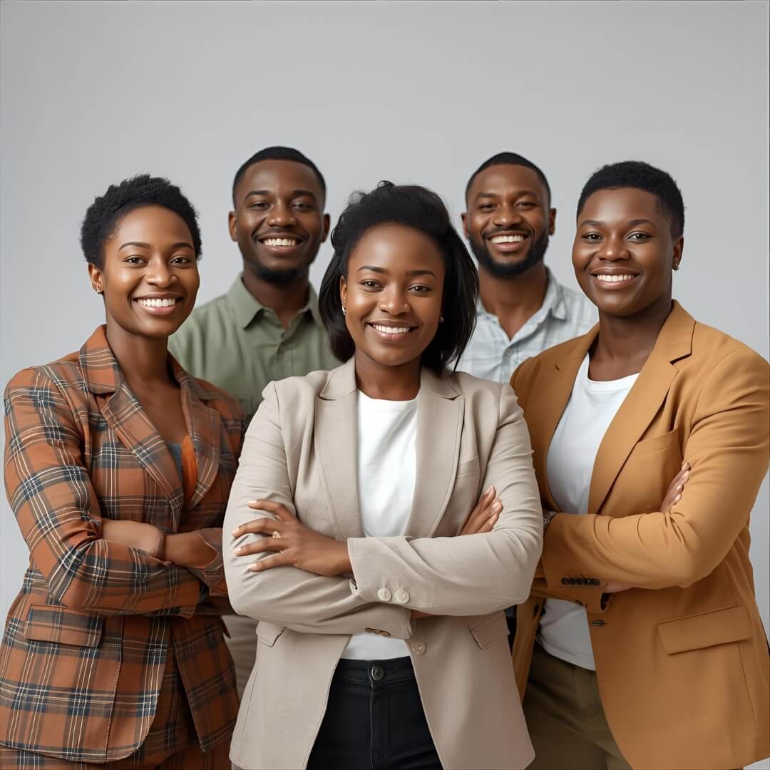 Diverse team working together in a bright, modern office.